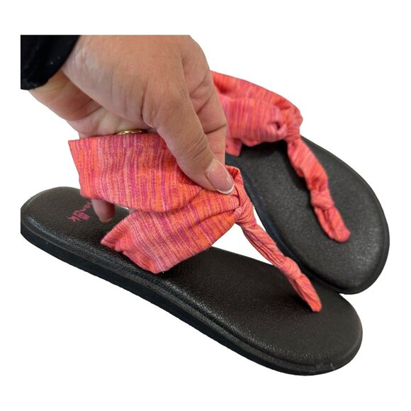 Sanuk Women SZ 7 Orange Stripes T-Strap Fabric Sandal Shoes Comfy Padded Insole - Picture 10 of 10